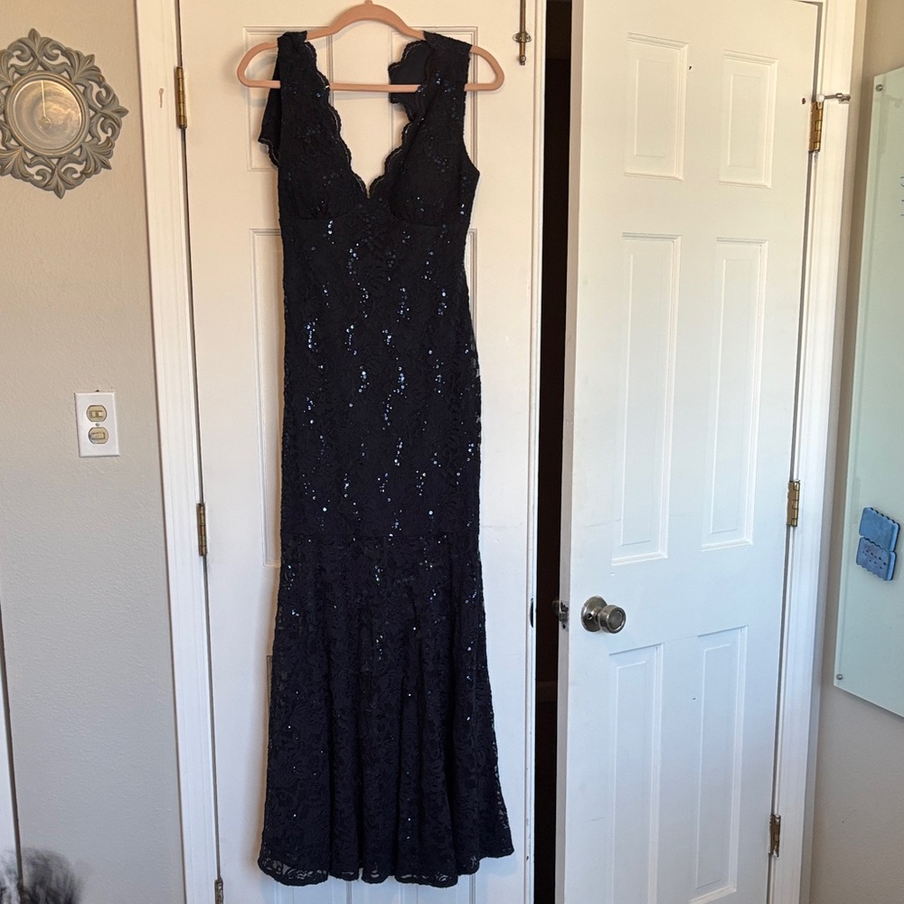 Night Way Collections Midnight Blue Lace Maxi Dress